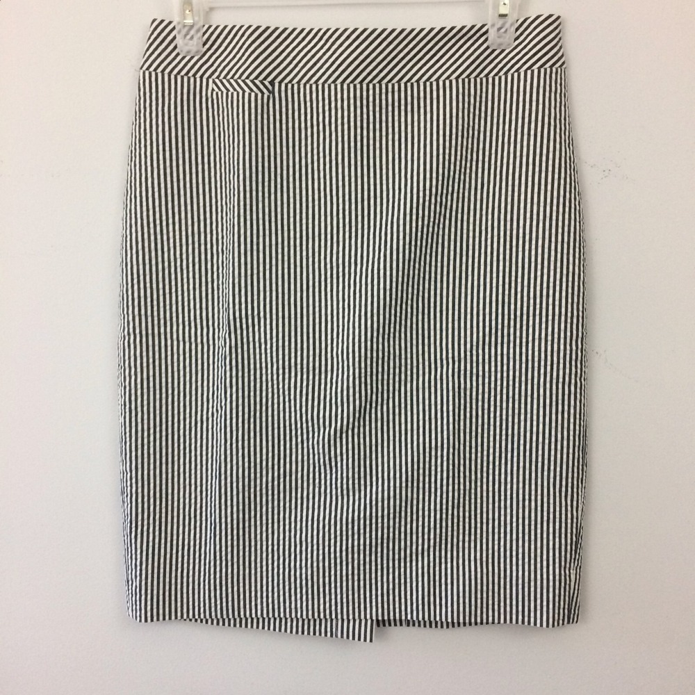 J. Crew Factory NWT $85 The Pencil Skirt in Navy & White Stripe Searsucker Sz 2
